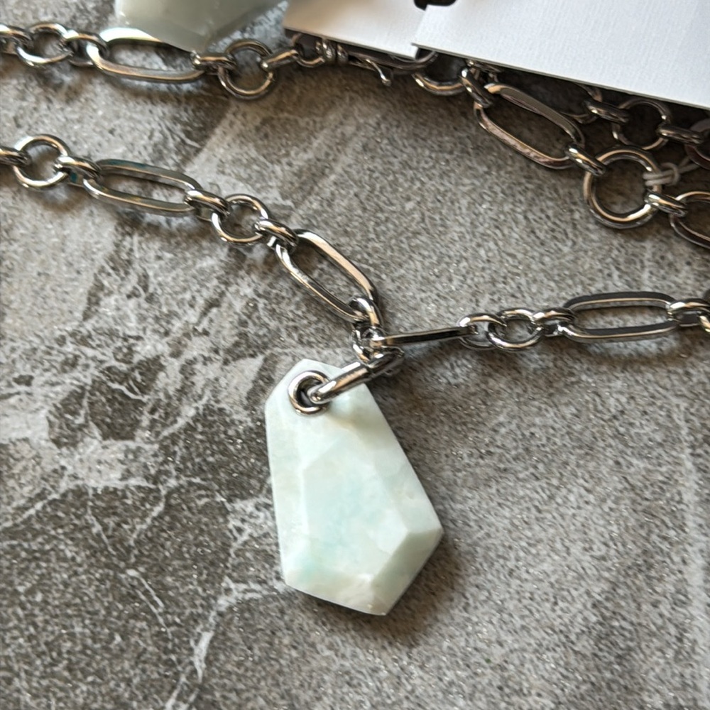 Kendra Scott Ashlyn Long Pendant Necklace Earrings Set Silver Teal Quartzite - Picture 10 of 10